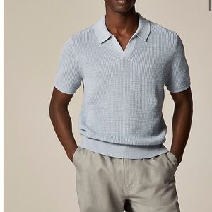 Knit for J. Crew Short Sleeve Linen Cotton Blend Johnny Collar Polo Sweater L